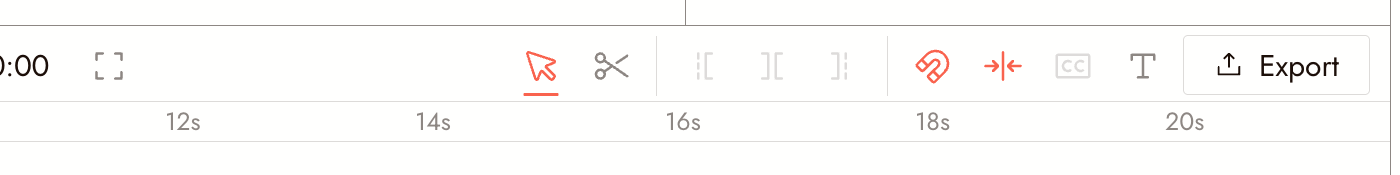 Export sits at the right end of the timeline toolbar.