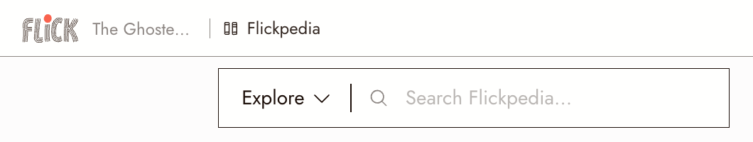 Hovering the Flickpedia button in a project drops in a search field, with a section menu set to Explore.