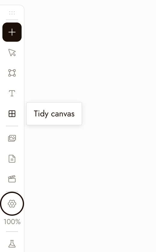 The Tidy canvas button on the left toolbar, with its tooltip.
