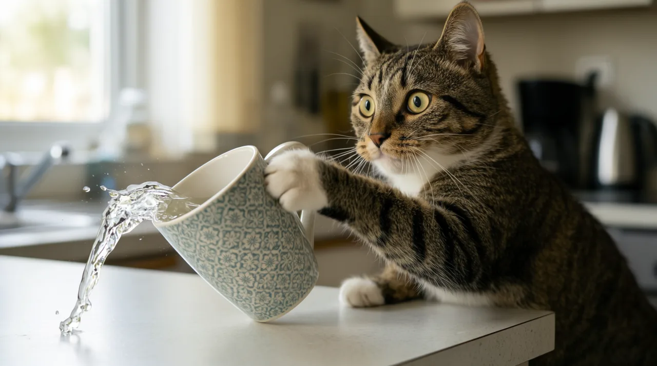 Cat Knocks the Cup