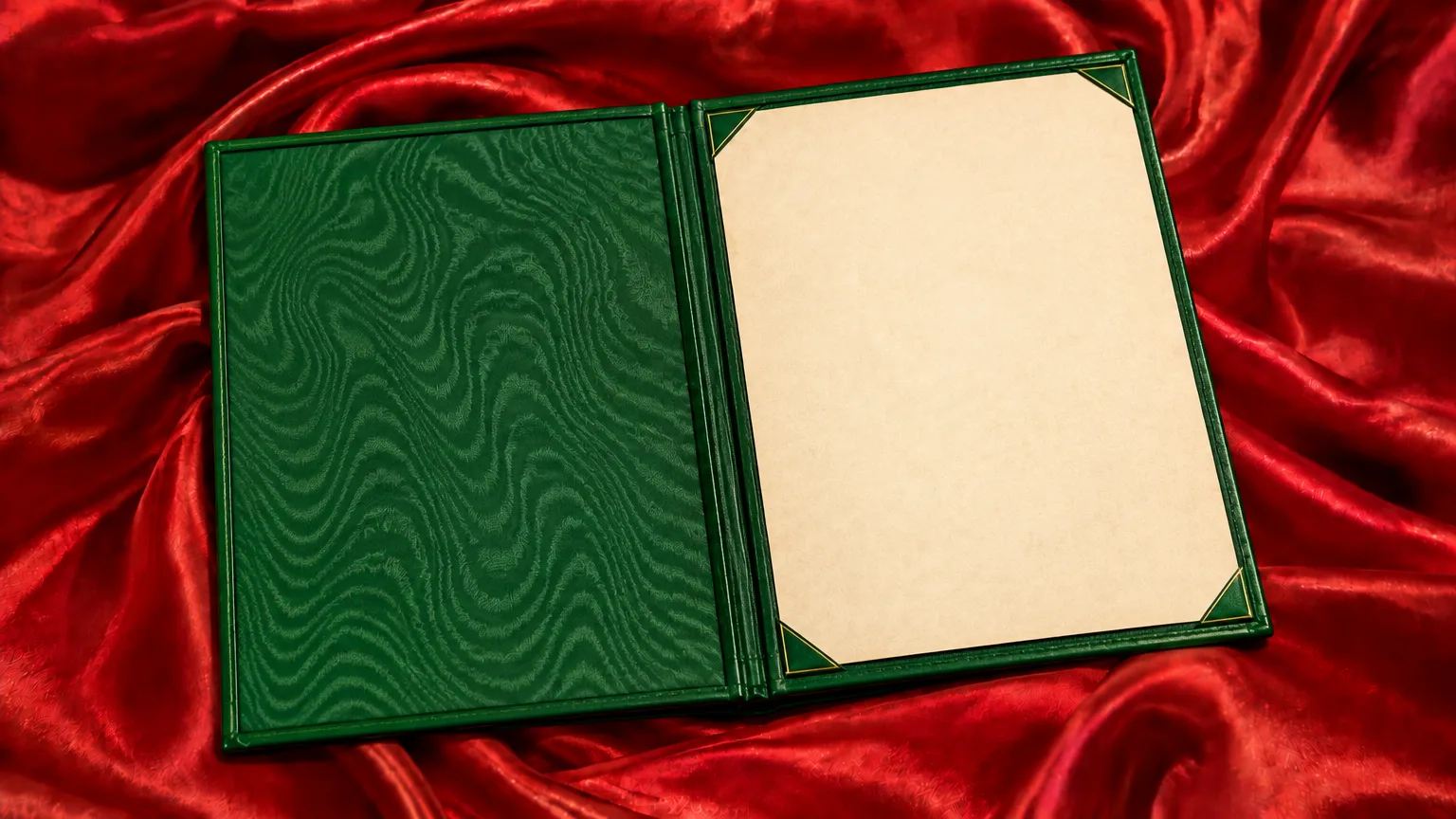 The folio on red satin, from Manhattan Melody [Main Title]