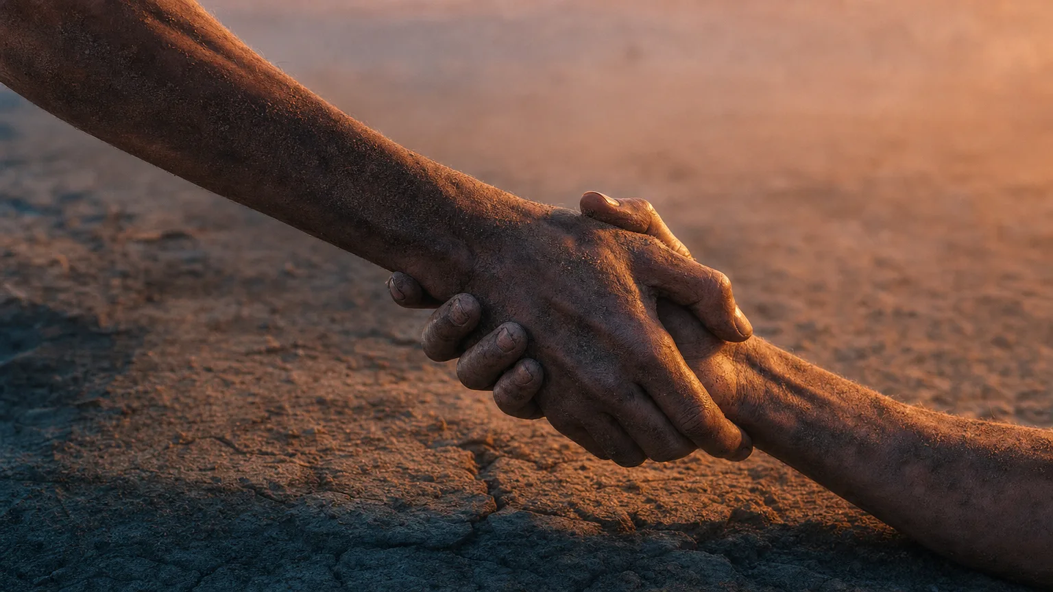 Two hands on the cracked earth, from Drop of Water